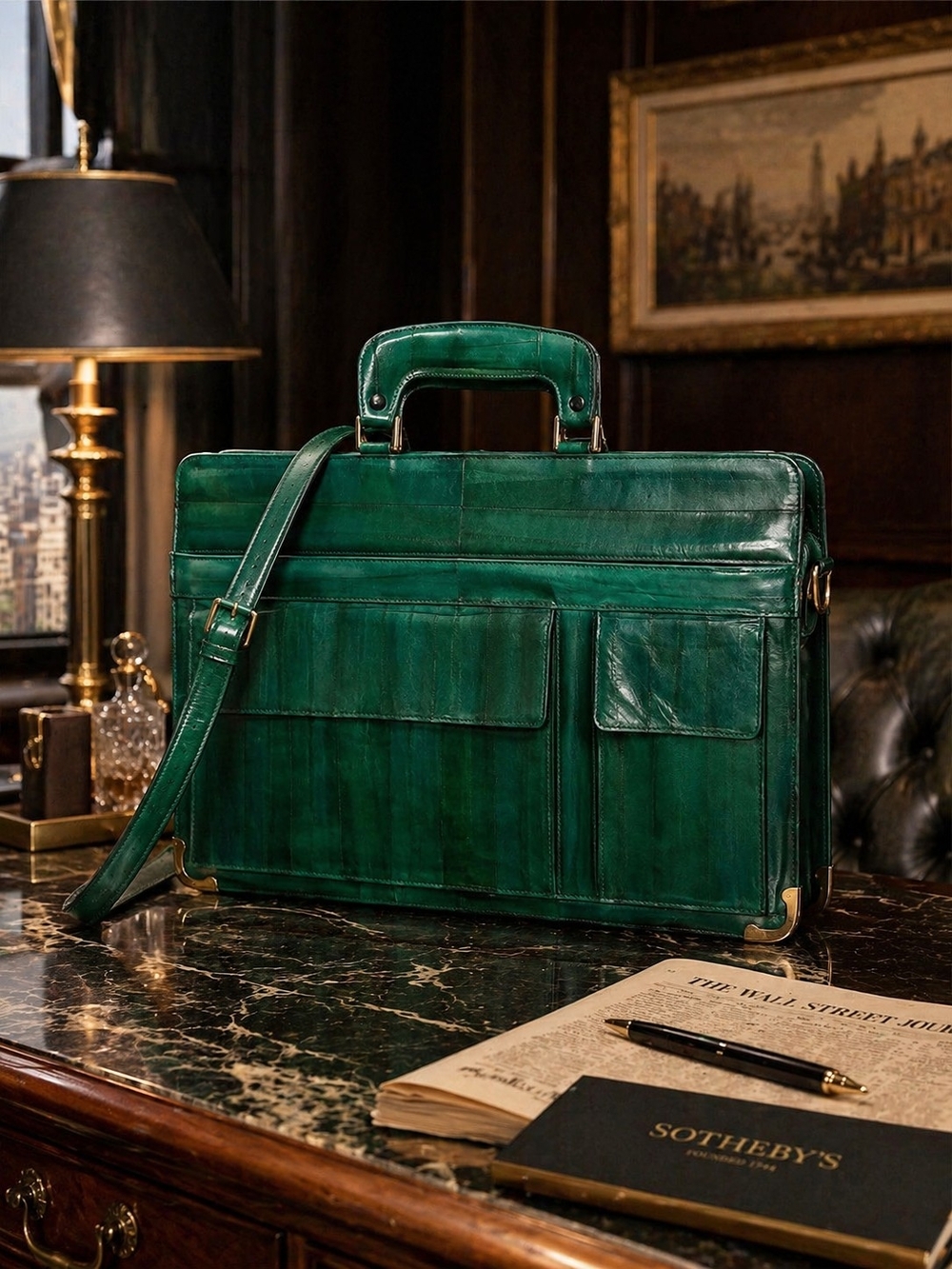 Vintage Von Shawmann Eel Skin Emerald Green Executive Briefcase